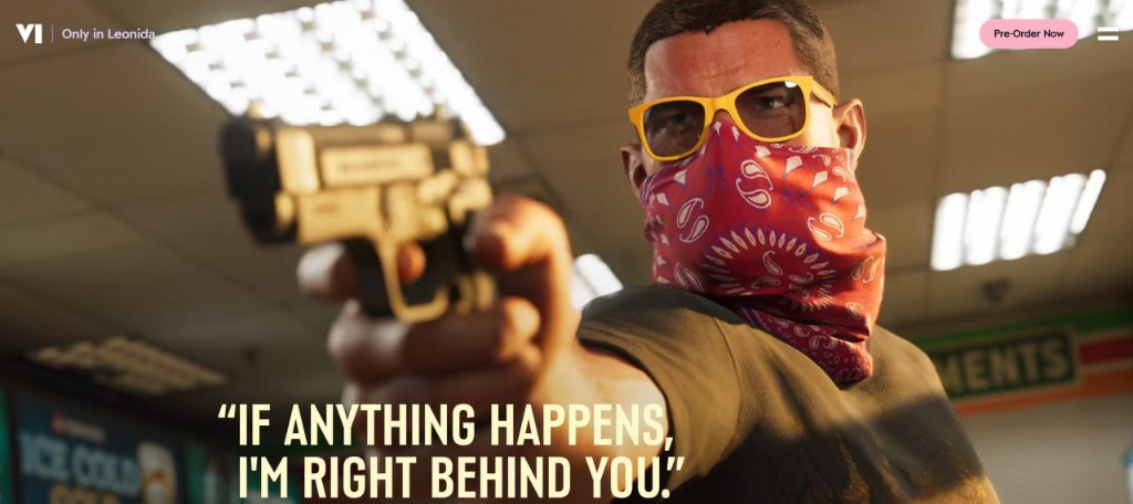 Masked robber pointing a gold pistol inside a convenience store